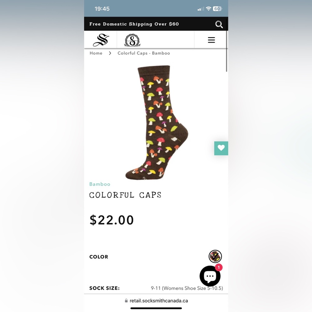 Socksmith Bamboo Colorful Mushroom Patterned Socks